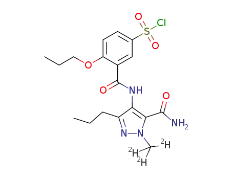 Molecular Structure of 1046784-63-7 (d3-3-(5-carbamoyl-1-methyl-3-propyl-1H-pyrazol-4-ylcarbamoyl)-4-propoxy-benzenesulfonyl chloride)