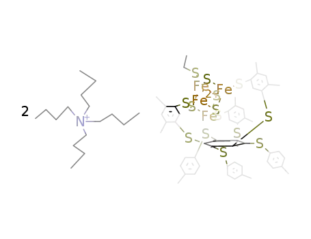 Molecular Structure of 137003-15-7 ((Bu<sub>4</sub>N)2[Fe<sub>4</sub>S<sub>4</sub>(1,3,5-tris-((4,6-dimethyl-3-mercaptophenyl)thio)-2,4,6-tris-(p-tolylthio)benzenate<sup>(3-)</sup>)(SC<sub>2</sub>H<sub>5</sub>)])