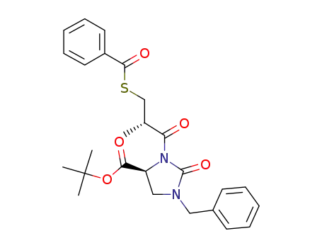 Molecular Structure of 83057-02-7 (tert.-butyl (4S)-1-benzyl-3-[(2S)-3-benzoylthio-2-methylpropionyl]-2-oxo-imidazolidine-4-carboxylate)