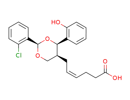 Molecular Structure of 117621-64-4 (4-(Z)-6-(2-O-CHLOROPHENYL-4-O-HYDROXYPHENYL-1,3-DIOXAN-CIS-5-YL)HEXENOIC ACID)