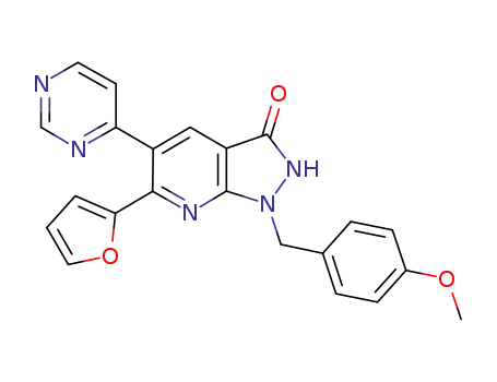 Molecular Structure of 868360-65-0 (6-(2-furyl)-1-(4-methoxybenzyl)-5-pyrimidin-4-yl-1,2-dihydro-3H-pyrazolo[3,4-b]pyridin-3-one)