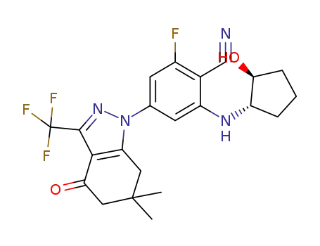 4-(6,6-dimethyl-4-oxo-3-(trifluoromethyl)-4,5,6,7-tetrahydro-1H-indazol-1-yl)-2-fluoro-6-((1S,2S)-2-hydroxycyclopentylamino)benzonitrile
