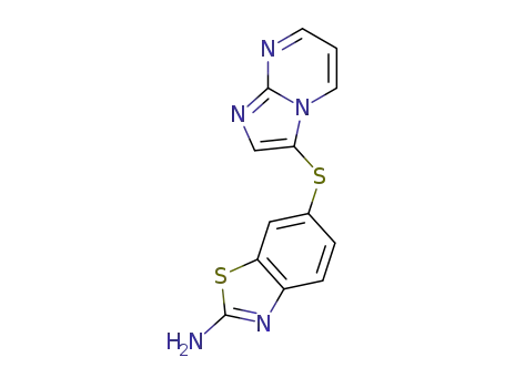 Molecular Structure of 1205121-71-6 (6-(imidazo[1,2-a]pyrimidin-3-ylsulphanyl)-1,3-benzothiazol-2-amine)