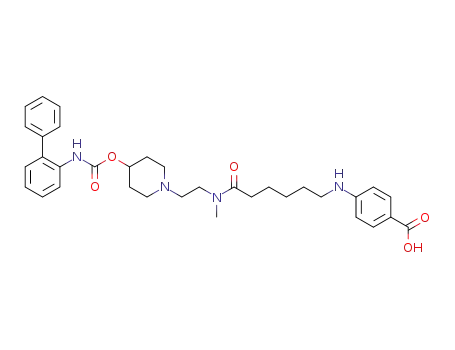 Molecular Structure of 1246247-06-2 (4-({6-[(2-{4-[(biphenyl-2-ylcarbamoyl)oxy]piperidin-1-yl}ethyl)(methyl)amino]-6-oxohexyl}amino)benzoic acid)
