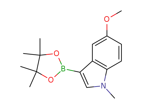 Molecular Structure of 1201189-40-3 (5-methoxy-1-methyl-3-(4,4,5,5-tetramethyl-1,3,2-dioxaborolan-2-yl)-1H-indole)