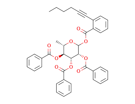 Molecular Structure of 1391992-92-9 (2,3,4-tri-O-benzyl-L-rhamnopyranosyl ortho-hex-1-ynylbenzoate)