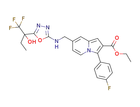 3-(4-fluorophenyl)-7-{[5-(1-hydroxy-1-trifluoromethylpropyl)[1,3,4]oxadiazol-2-ylamino]methyl}indolizine-2-carboxylic acid ethyl ester