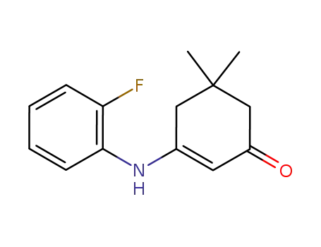 Molecular Structure of 145657-36-9 (3-((2-FLUOROPHENYL)AMINO)-5,5-DIMETHYLCYCLOHEX-2-EN-1-ONE)