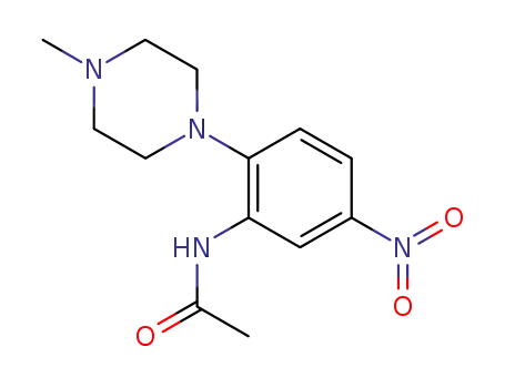 Molecular Structure of 5991-09-3 (N-(5-nitro-2-(4-methylpiperazin-1-yl)phenyl)acetamide)
