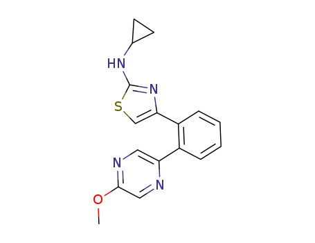 Molecular Structure of 1351523-71-1 (N-cyclopropyl-4-(2-(5-methoxypyrazin-2-yl)phenyl)thiazol-2-amine)
