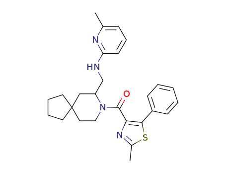 Molecular Structure of 1262396-07-5 ((+/-)-(2-methyl-5-phenylthiazol-4-yl)(7-(((6-methylpyridin-2-yl)amino)methyl)-8-azaspiro[4.5]decan-8-yl)methanone)