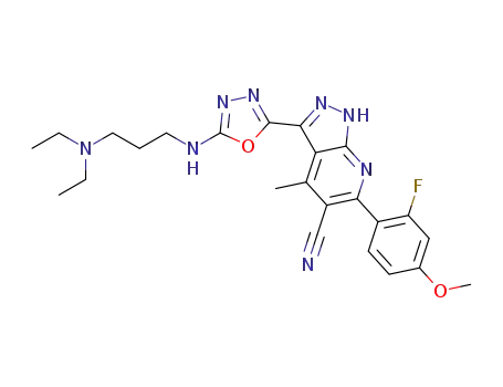 3-(5-(3-(diethylamino)propylamino)-1,3,4-oxadiazol-2-yl)-6-(2-fluoro-4-methoxyphenyl)-4-methyl-1H-pyrazolo[3,4-b]pyridine-5-carbonitrile