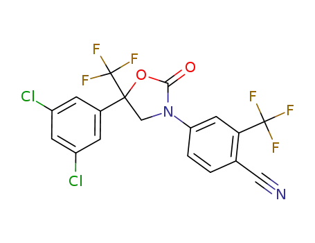 Molecular Structure of 1296874-77-5 (4-[5-(3,5-dichlorophenyl)-2-oxo-5-(trifluoromethyl)-1,3-oxazolidin-3-yl]-2-(trifluoromethyl)benzonitrile)