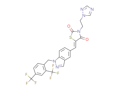 Molecular Structure of 1351566-12-5 ((5Z)-5-({1-[2,4-bis(trifluoromethyl)benzyl]-1H-indazol-5-yl}methylidene)-3-[2-(1H-1,2,4-triazol-1-yl)ethyl]-1,3-thiazolidine-2,4-dione)