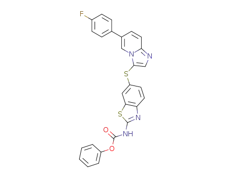 Molecular Structure of 1205744-38-2 (phenyl (6-{[6-(4-fluorophenyl)imidazo[1,2-a]pyridin-3-yl]sulphanyl}-1,3-benzothiazol-2-yl)carbamate)