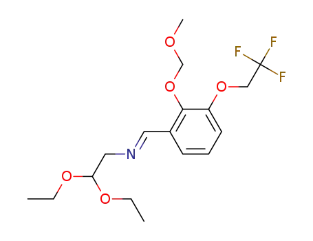 Molecular Structure of 1351594-26-7 ((E)-2,2-diethoxy-N-(2-(methoxymethoxy)-3-(2,2,2-trifluoroethoxy)benzylidene) ethanamine)
