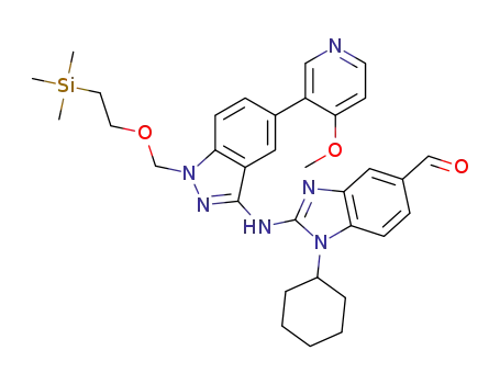 1-cyclohexyl-2-(5-(4-methoxypyridin-3-yl)-1-((2-(trimethylsilyl)ethoxy)methyl)-1H-indazol-3-ylamino)-1H-benzo[d]imidazole-5-carbaldehyde