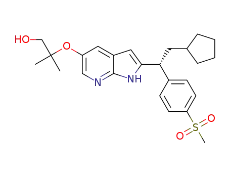 2-{2-[2-cyclopentyl-1(R)-(4-methanesulfonyl-phenyl)-ethyl]-1H-pyrrolo[2,3-b]pyridin-5-yloxy}-2-methyl-propan-1-ol