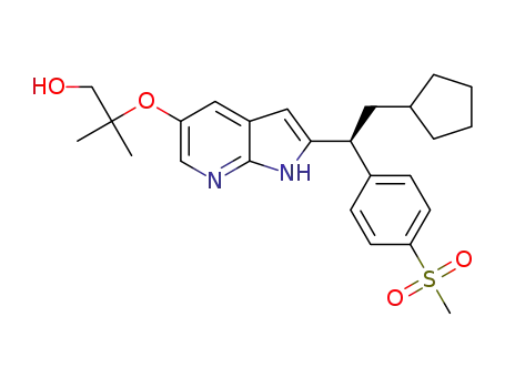 2-{2-[2-cyclopentyl-1(S)-(4-methanesulfonyl-phenyl)-ethyl]-1H-pyrrolo[2,3-b]pyridin-5-yloxy}-2-methyl-propan-1-ol
