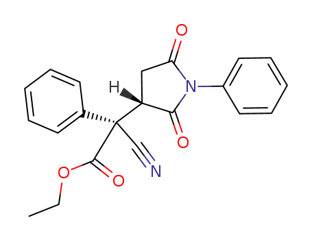 Molecular Structure of 1312945-47-3 ((R)-ethyl 2-cyano-2-((S)-2,5-dioxo-1-phenylpyrrolidin-3-yl)-2-phenylacetate)