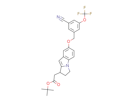 Molecular Structure of 1215118-66-3 (tert-butyl 2-(7-(3-cyano-5-(trifluoromethoxy)benzyloxy)-2,3-dihydro-1H-pyrrolo[1,2-a]indol-1-yl)acetate)