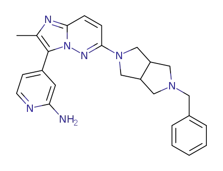 Molecular Structure of 1208069-60-6 ({4-[6-(5-benzylhexahydropyrrolo[3,4-c]pyrrol-2(1H)-yl)-2-methylimidazo[1,2-b]pyridazin-3-yl]pyridin-2-yl}amine)