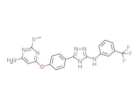 Molecular Structure of 877874-85-6 (4-Pyrimidinamine,
2-(methylthio)-6-[4-[5-[[3-(trifluoromethyl)phenyl]amino]-1H-1,2,4-triazol-
3-yl]phenoxy]-)