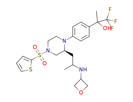 Molecular Structure of 1361221-07-9 (1,1,1-trifluoro-2-(4-((2S)-2-(2-(3-oxetanylamino)propyl)-4-(2-thiophenylsulfonyl)-1-piperazinyl)phenyl)-2-propanol)