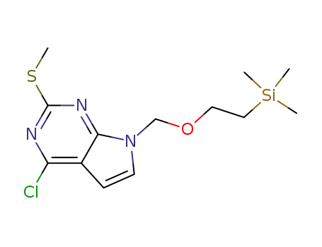 Molecular Structure of 950661-64-0 (4-chloro-2-methylsulfanyl-7-(2-trimethylsilanylethoxymethyl)-7H-pyrrolo[2,3-d]pyrimidine)