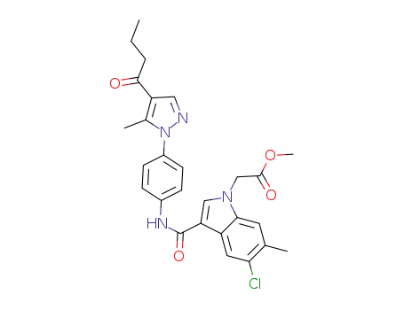 Molecular Structure of 1404532-55-3 ({3-[4-(4-butyryl-5-methyl-pyrazol-1-yl)phenylcarbamoyl]-5-chloro-6-methyl-indol-1-yl}acetic acid methyl ester)