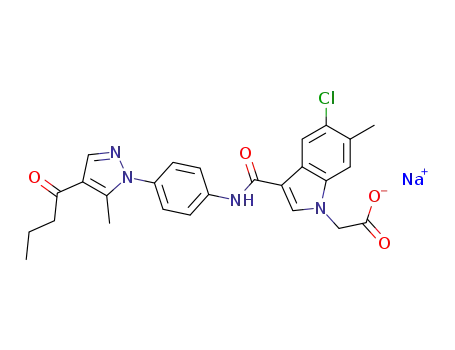 Molecular Structure of 1404532-80-4 (sodium {3-[4-(4-butyryl-5-methyl-pyrazol-1-yl)phenylcarbamoyl]-5-chloro-6-methyl-indol-1-yl}acetate)