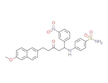 Molecular Structure of 1236219-59-2 (4-(5-(6-methoxynaphthalen-2-yl)-1-(3-nitrophenyl)-3-oxopentylamino)benzenesulfonamide)