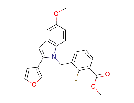 Molecular Structure of 1263298-21-0 (Methyl 2-fluoro-3-(2-furan-3-yl-5-methoxyindol-1-ylmethyl)benzoate)