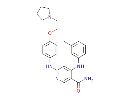 Molecular Structure of 1374210-49-7 (4-(3-toluidino)-6-(4-(2-(pyrrolidin-1-yl)ethoxy)phenylamino)nicotinamide)