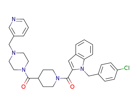 Molecular Structure of 1401622-06-7 ((1-(4-chlorobenzyl)-1H-indol-2-yl)(4-(4-(pyridin-3-ylmethyl)piperazine-1-carbonyl)piperidin-1-yl)methanone)