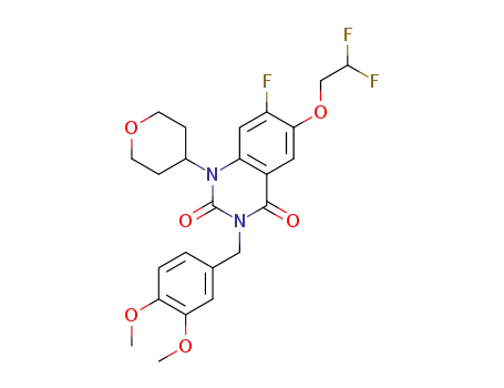 Molecular Structure of 1251702-26-7 (6-(2,2-difluoroethoxy)-3-(3,4-dimethoxybenzyl)-7-fluoro-1-(tetrahydro-2H-pyran-4-yl)quinazoline-2,4(1H,3H)-dione)