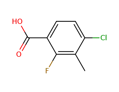 Molecular Structure of 153556-55-9 (4-CHLORO-2-FLUORO-3-METHYL-BENZOIC)