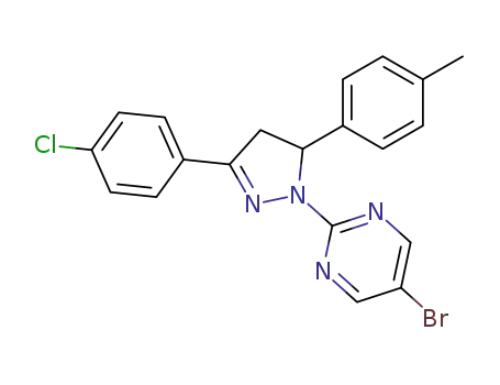 Molecular Structure of 1400673-97-3 (5-bromo-2-(3-(4-chlorophenyl)-5-p-tolyl-4,5-dihydro-1H-pyrazol-1-yl)pyrimidine)