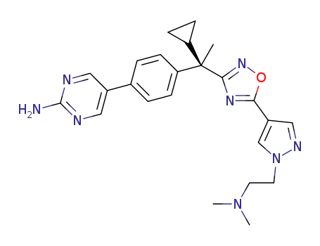 5-[4-((R)-1-cyclopropyl-1-{5-[1-(2-dimethylaminoethyl)-1H-pyrazol-4-yl]-[1,2,4]oxadiazol-3-yl}-ethyl)phenyl]pyrimidin-2-ylamine