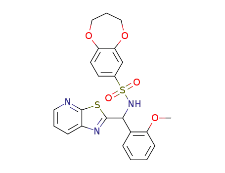 Molecular Structure of 1402598-52-0 (N-((2-methoxyphenyl)([1,3]thiazolo[5,4-b]pyridin-2-yl)methyl)-3,4-dihydro-2H-1,5-benzodioxepine-7-sulfonamide)