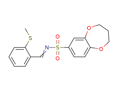 Molecular Structure of 1402599-44-3 (N-((2-(methylsulfanyl)phenyl)methylidene)-3,4-dihydro-2H-1,5-benzodioxepine-7-sulfonamide)