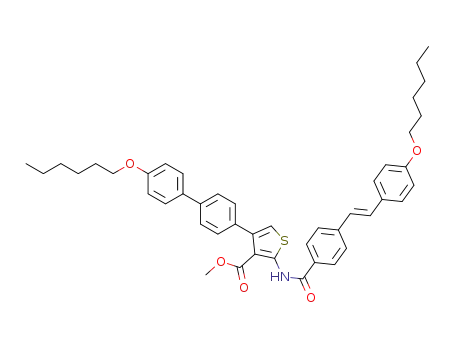 Molecular Structure of 1397205-84-3 (4-(4'-hexyloxy-biphenyl-4-yl)-2-{4-[2-(4-hexyloxy-phenyl)-vinyl]-benzoylamino}-thiophene-3-carboxylic acid methyl ester)