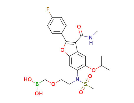 Molecular Structure of 1378427-06-5 ([({2-[{2-(4-fluorophenyl)-3-[(methylamino)carbonyl]-5-[(1-methylethyl)oxy]-1-benzofuran-6-yl}(methylsulfonyl)amino]ethyl}oxy)methyl]boronic acid)