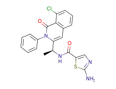 Molecular Structure of 1466563-34-7 ((S)-2-amino-N-(1-(8-chloro-1-oxo-2-phenyl-1,2-dihydroisoquinolin-3-yl)ethyl)thiazole-5-carboxamide)