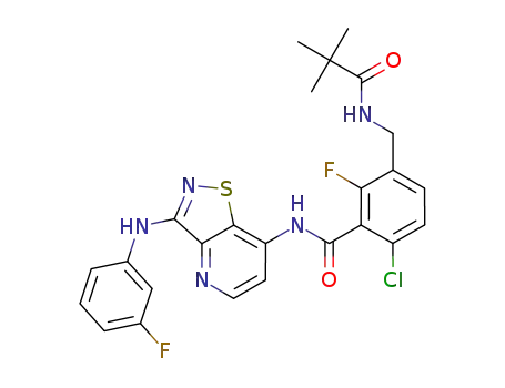6-chloro-2-fluoro-N-(3-((3-fluorophenyl)amino)isothiazolo[4,5-b]pyridin-7-yl)-3-(pivalamidomethyl)benzamide