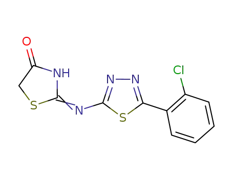 Molecular Structure of 1018475-04-1 (2-[{5-(2-chlorophenyl)-[1,3,4]-thiadiazol-2-yl}imino]-1,3-thiazolidin-4-one)