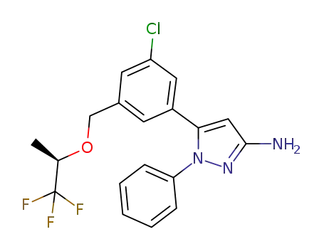 Molecular Structure of 1426408-87-8 (5-[3-chloro-5-((R)-2,2,2-trifluoro-1-methylethoxymethyl)phenyl]-1-phenyl-1H-pyrazol-3-ylamine)