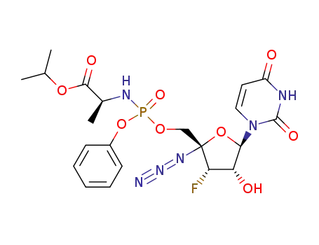 Molecular Structure of 1444430-48-1 ((S)-2-{[(2R,3S,4S,5R)-2-azido-5-(2,4-dioxo-3,4-dihydro-2H-pyrimidin-1-yl)-3-fluoro-4-hydroxy-tetrahydro-furan-2-ylmethoxy]-phenoxy-phosphorylamino}-propionic acid isoropyl ester)