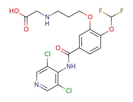 Molecular Structure of 1422361-70-3 (2-[(3-{5-[(3,5-dichloropyridin-4-yl)carbamoyl]-2-(difluoromethoxy) phenoxy}propyl)amino]acetic acid)