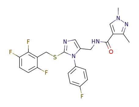 Molecular Structure of 1416266-41-5 (N-((1-(4-fluorophenyl)-2-((2,3,6-trifluorobenzyl)thio)-1H-imidazol-5-yl)methyl)-1,3-dimethyl-1H-pyrazole-4-carboxamide)